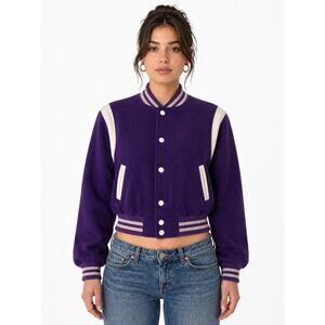 Vintage 80s 90s Purple Wool Varsity Jacket Cropped Reversible S/M